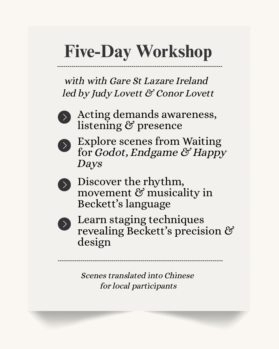 Beckett Masterclass Workshop by Gare St Lazare Ireland